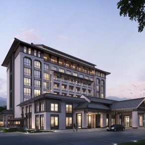 中式酒店外观3D模型下载